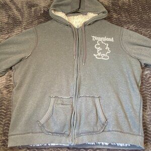 Disneyland Gray Hoodie Jacket W/ White Sherpa Lining Full Zip Womens size XXL